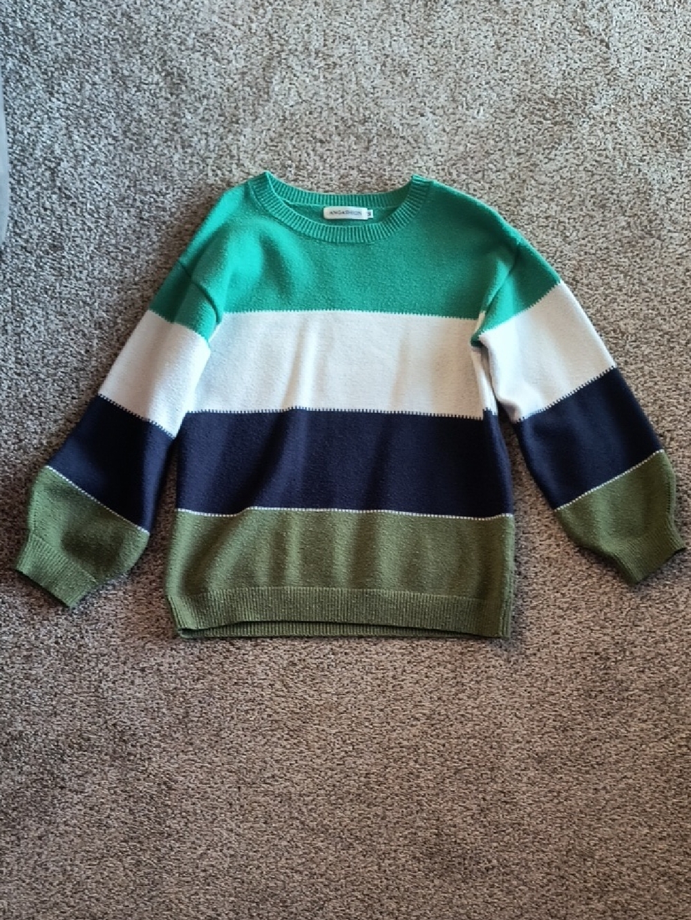 Women’s Green Striped Crew Neck Sweater